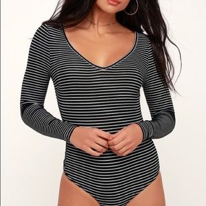 Lulus black and white strip bodysuit